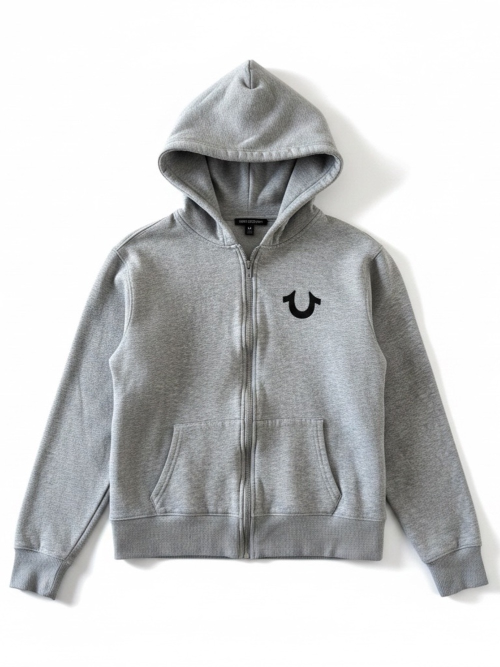 True Religion Y2K Light Grey Full-Zip Hoodie with Logo